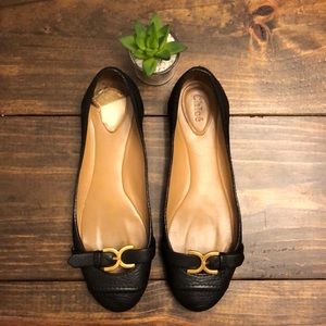 Chloe black leather flats with gold hardware